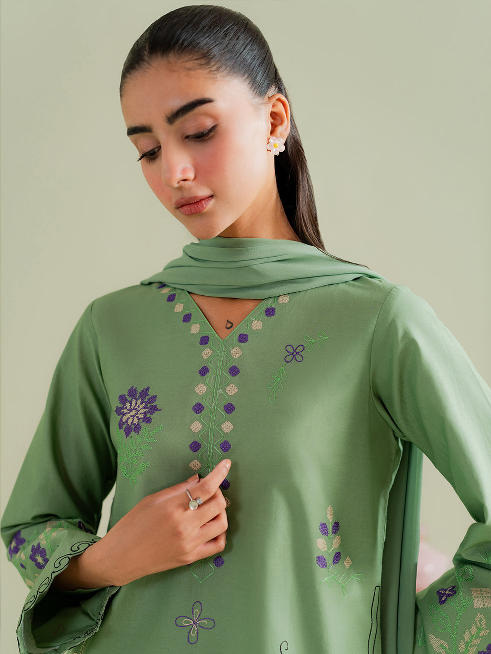 Pistachio-3Pc Embroidered Set