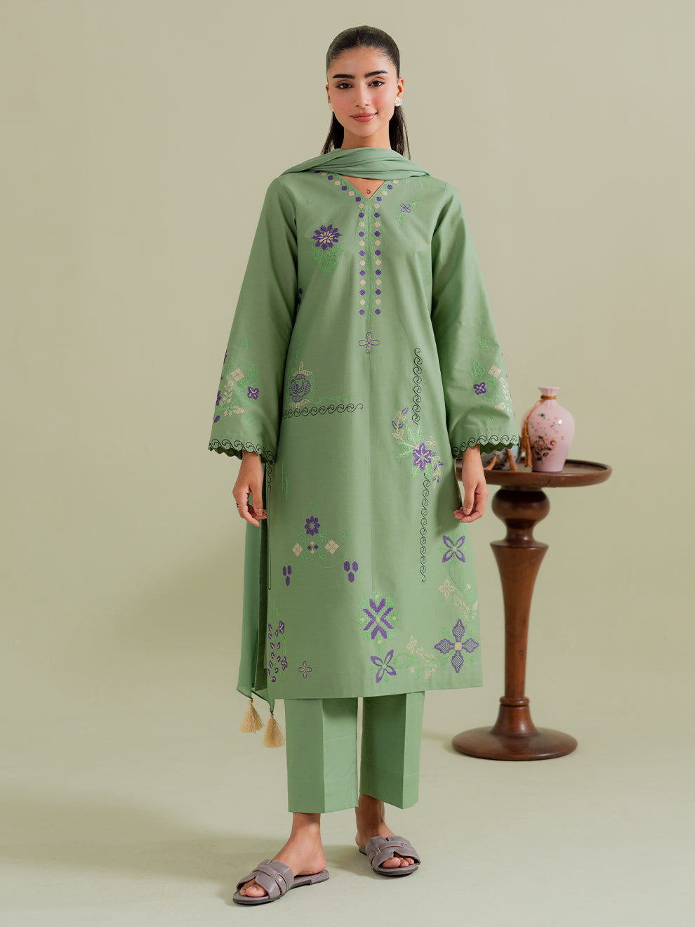 Pistachio-3Pc Embroidered Set