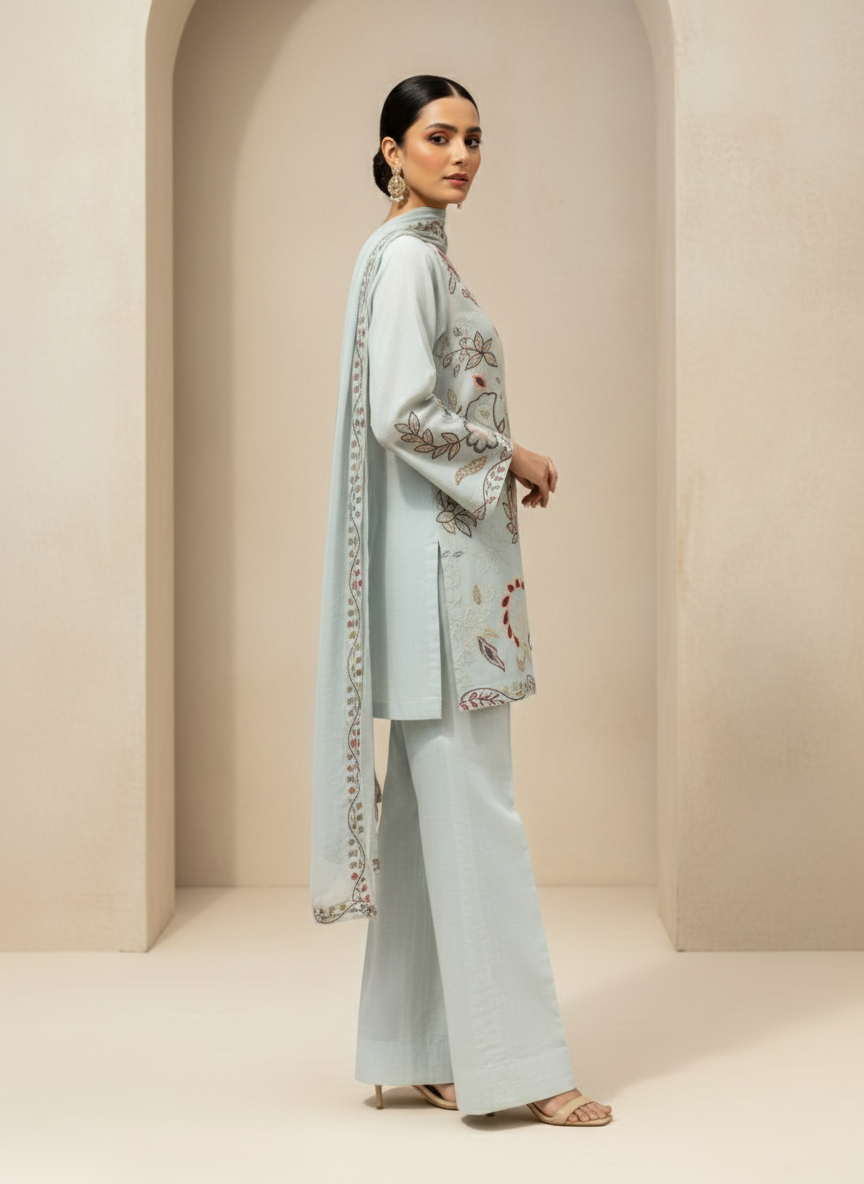 Haniya – 3Pc Luxury Embroidered Korean Raw Silk Set