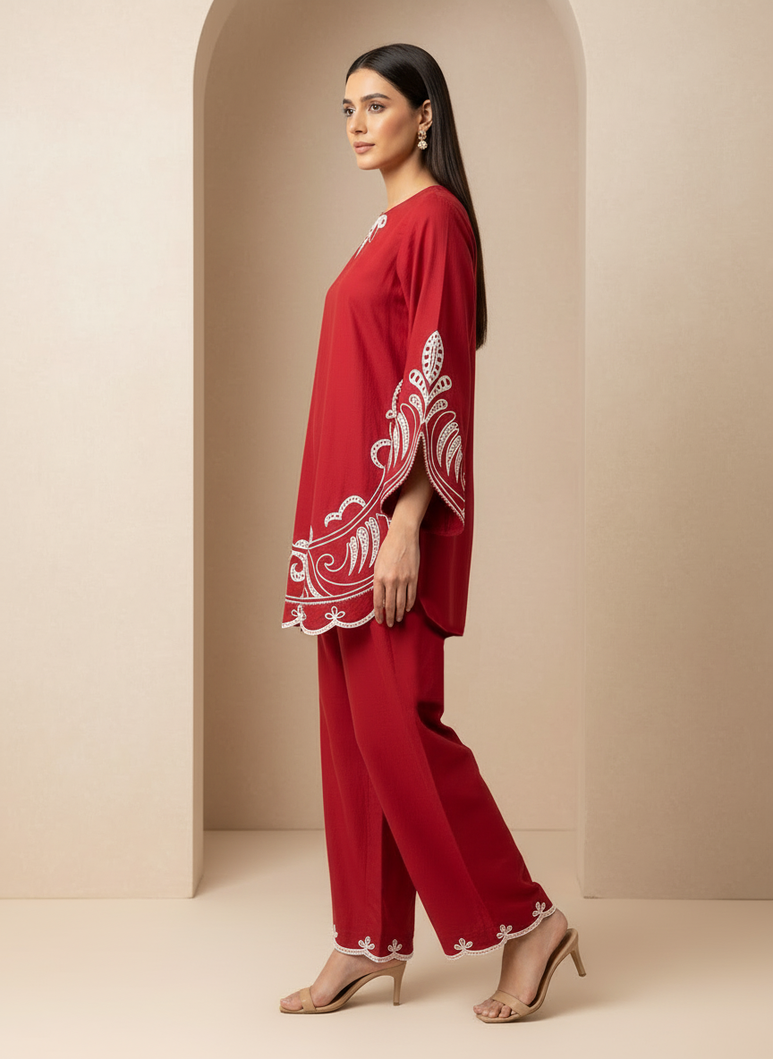 Rania – 2Pc Embroidered Scalloped Co-ords Set