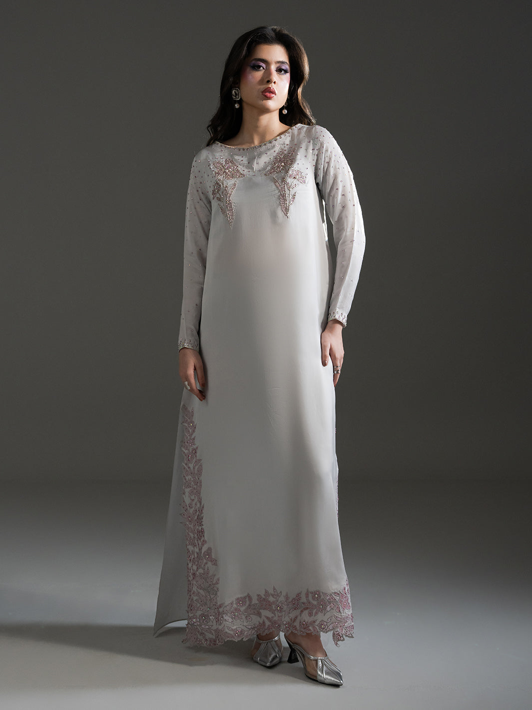 Petal Mist – Hand-Embellished Organza Satin Set