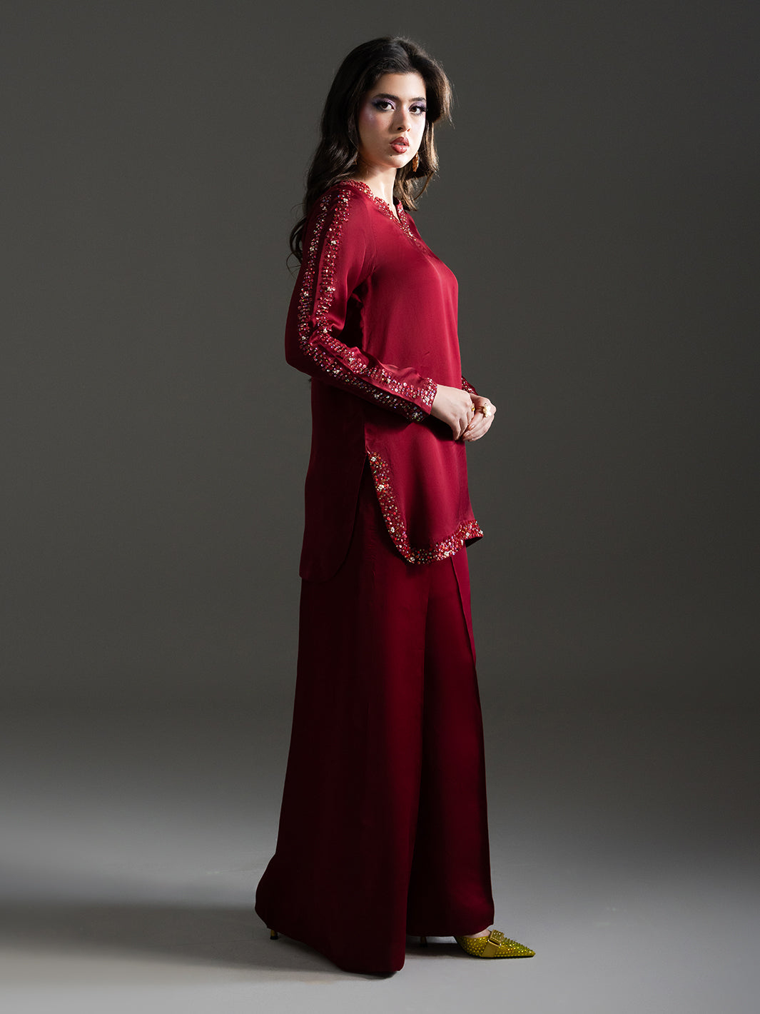 Rosella – Hand-Embellished Organza Satin Ensemble