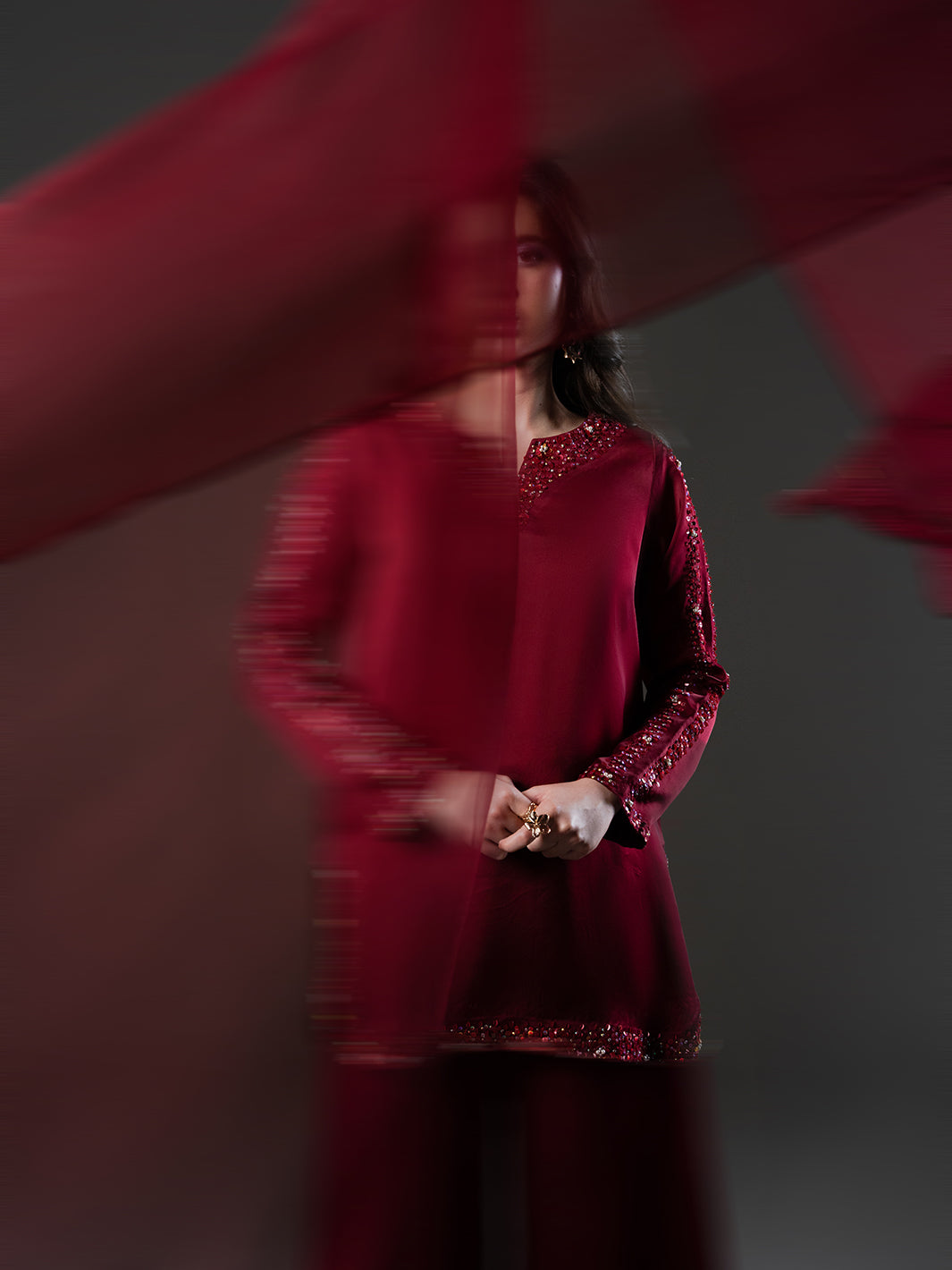 Rosella – Hand-Embellished Organza Satin Ensemble