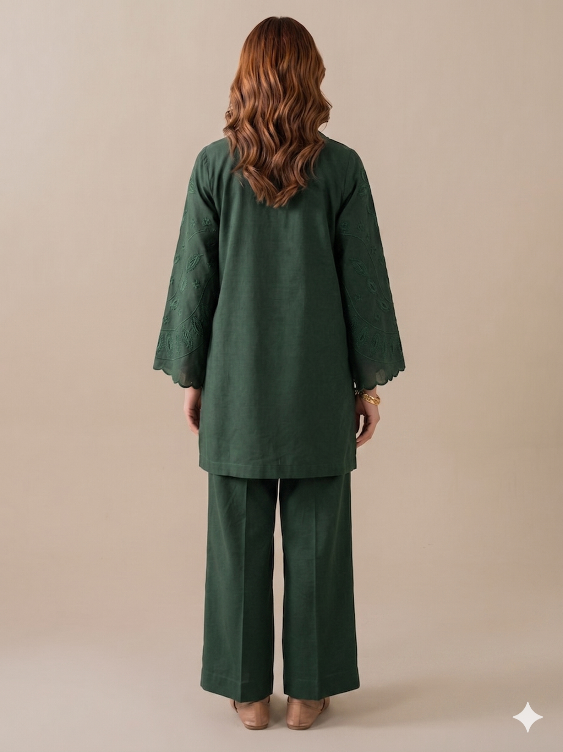 INDIGO - 2Pc Embroidered Set Bottle Green