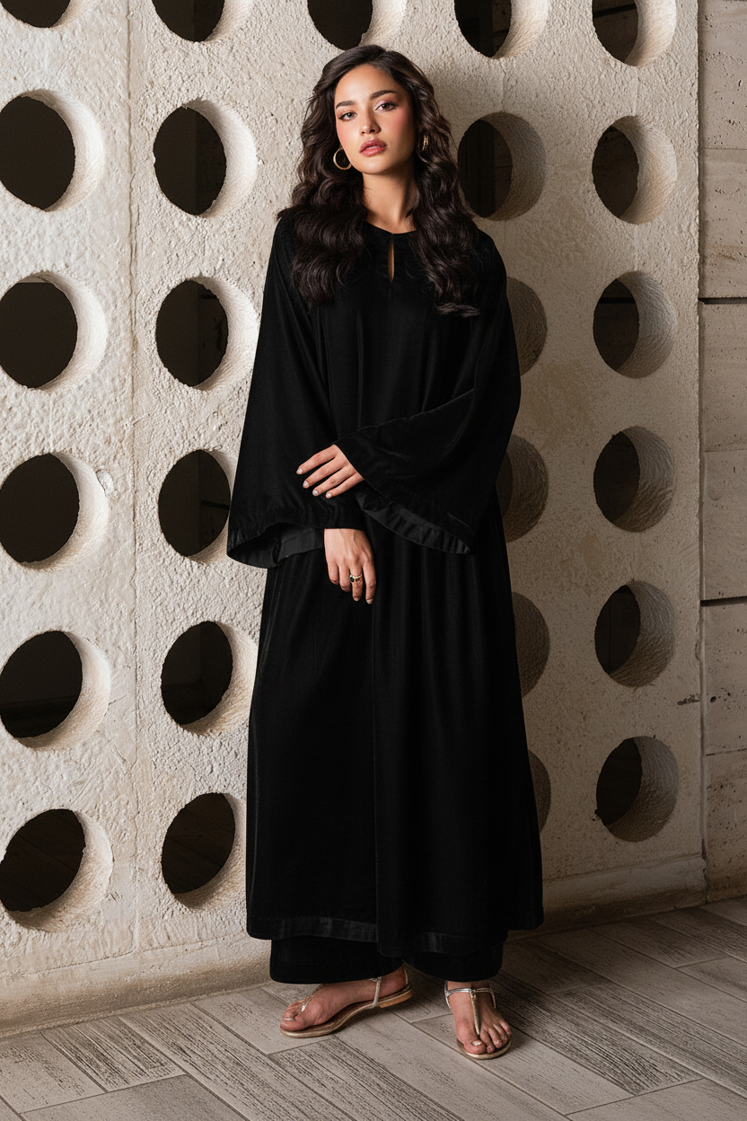 Lissa – Velvet Kaftan Shirt Black
