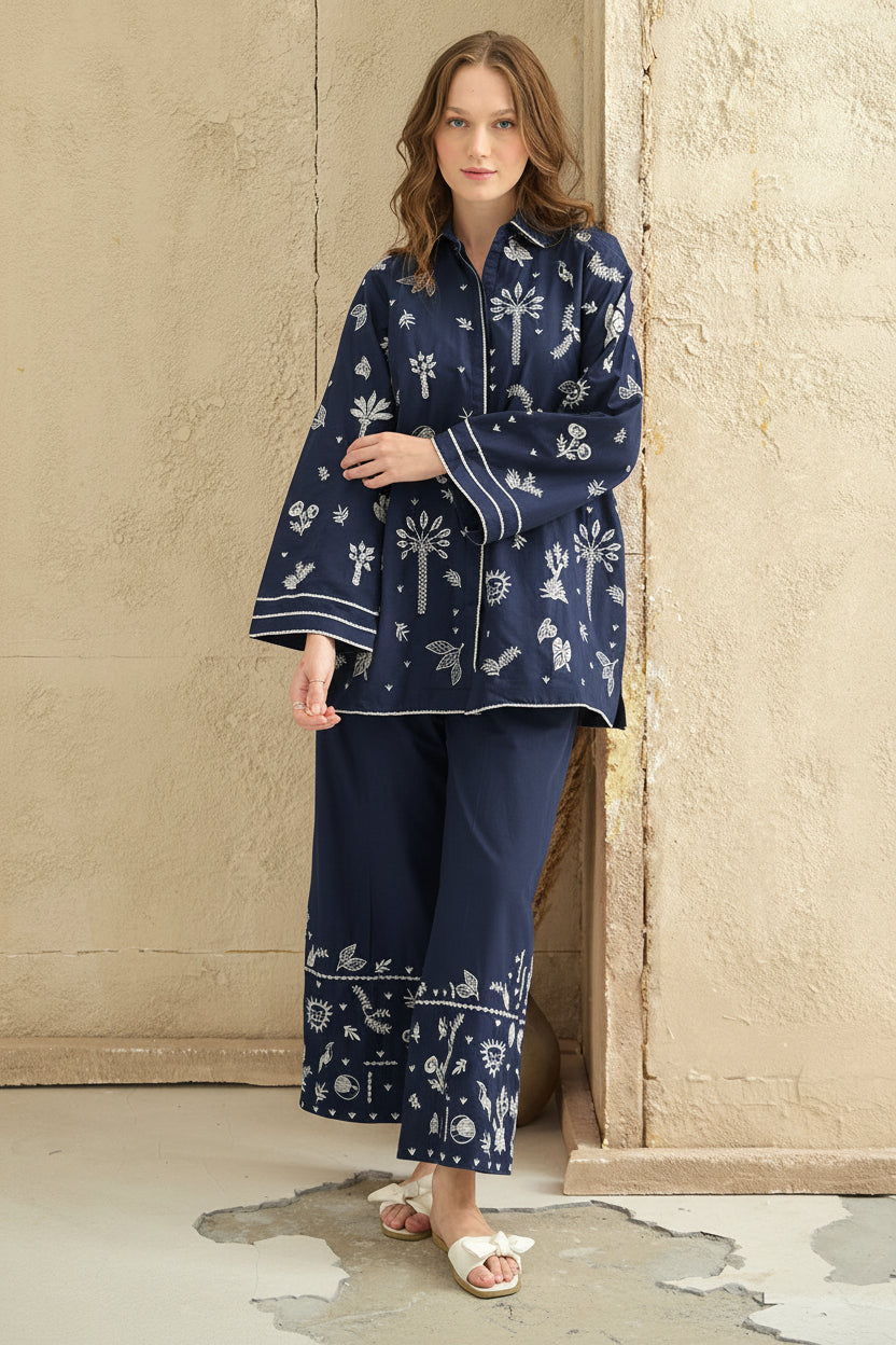 Elinea Blue – 2Pc Embroidered Khaddar Co-ords Set