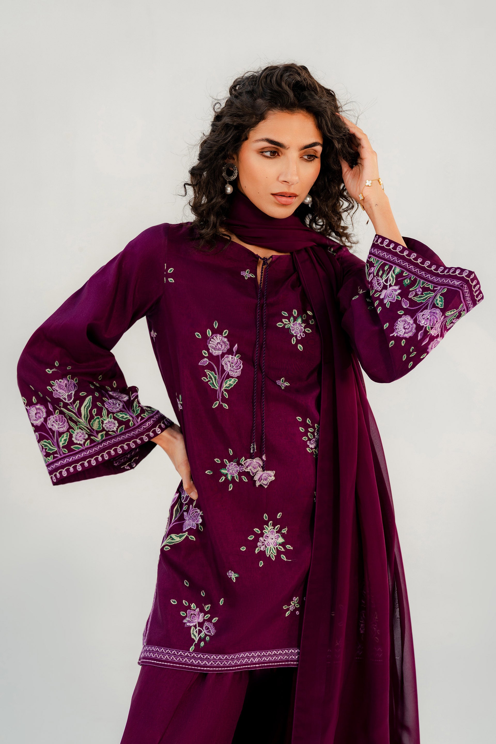 PLUM RADIANCE - 3pcs Tusser Silk Ensemble