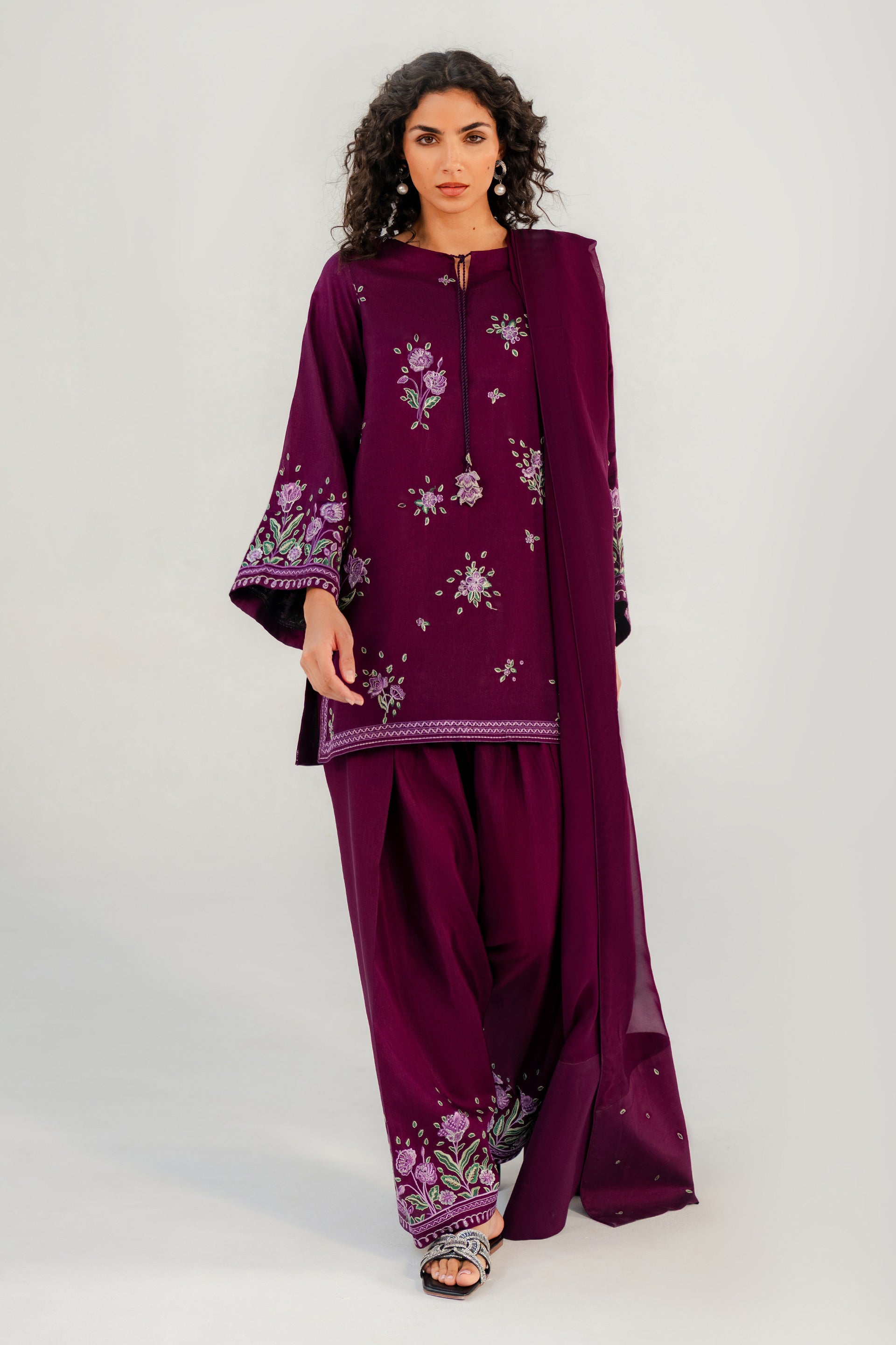 PLUM RADIANCE - 3pcs Tusser Silk Ensemble