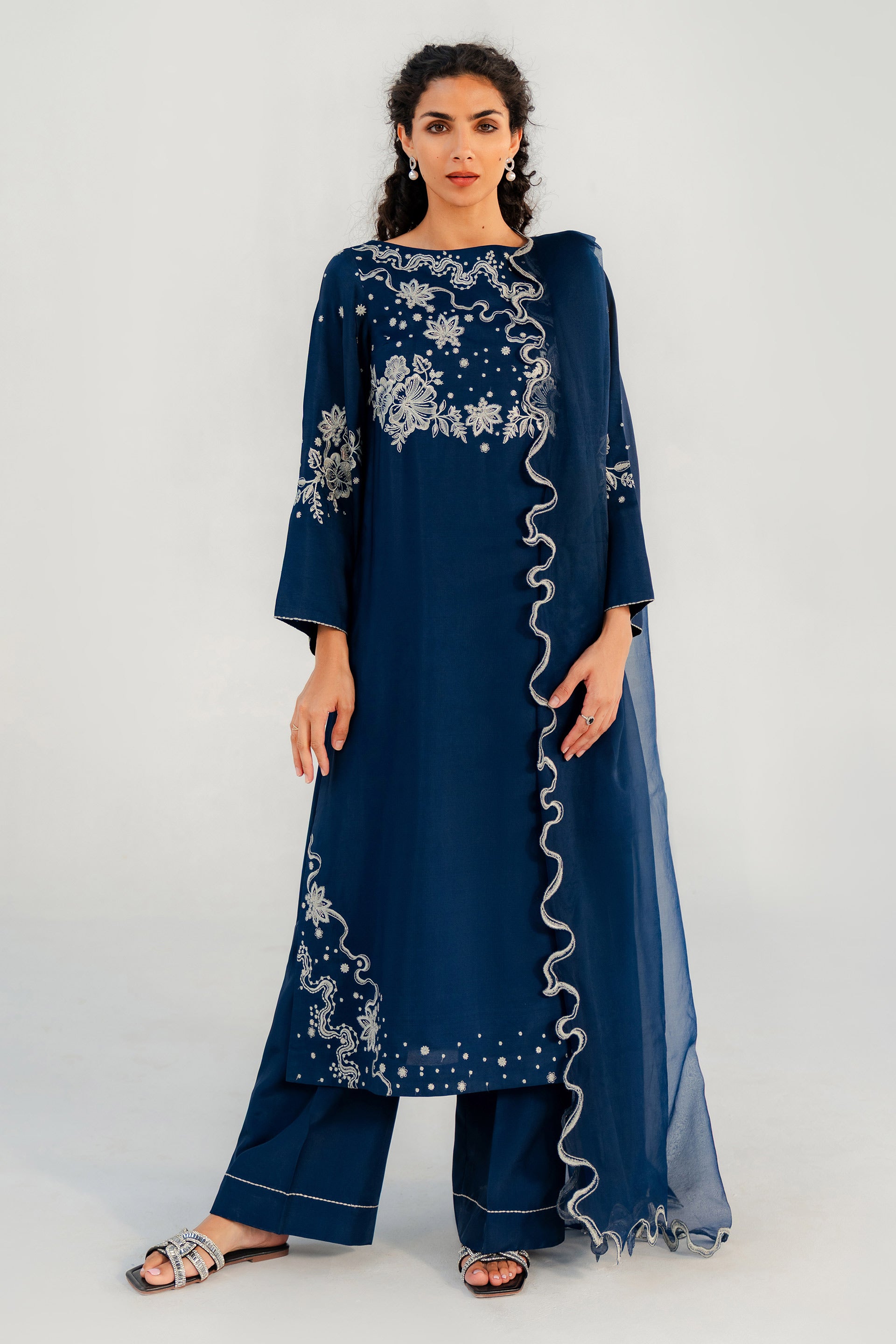 MIDNIGHT SAPPHIRE - 3pcs Khaddi Silk Ensemble