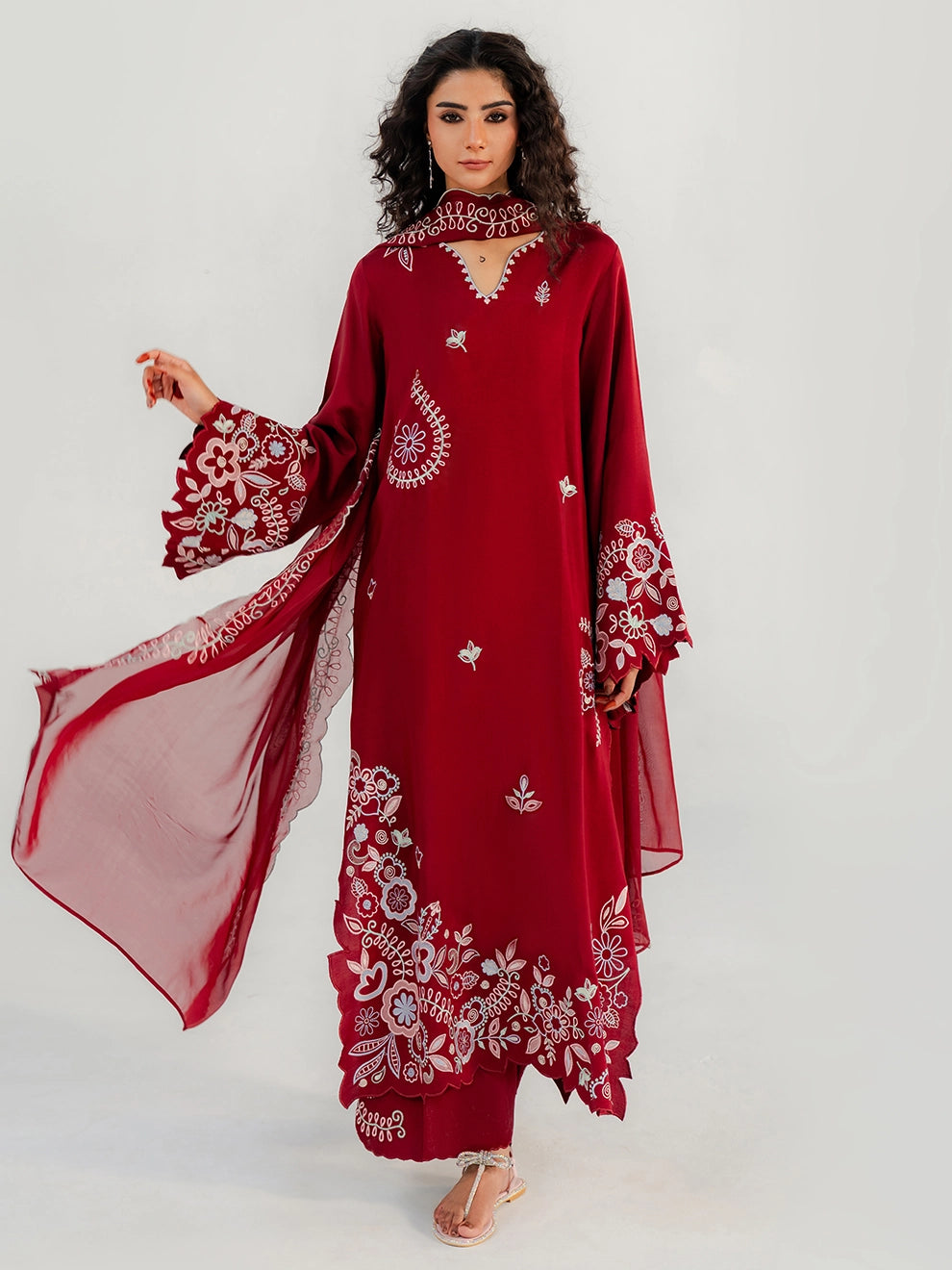 Crimson Bloom – 3pcs Rawsilk Ensemble