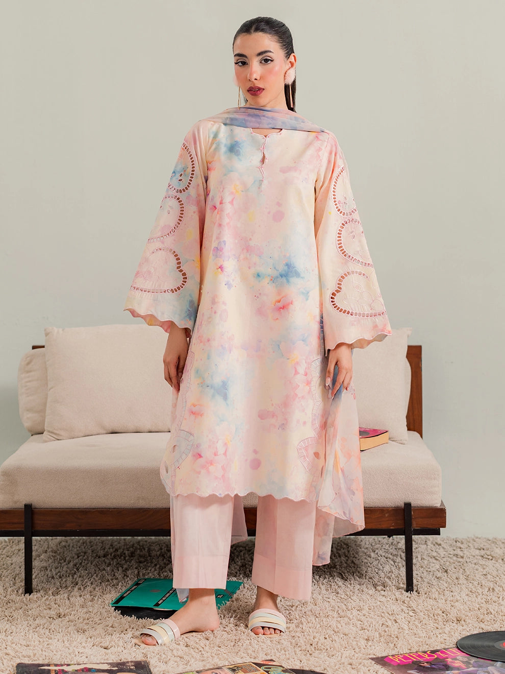 Peach - 3Pc Printkari Suit