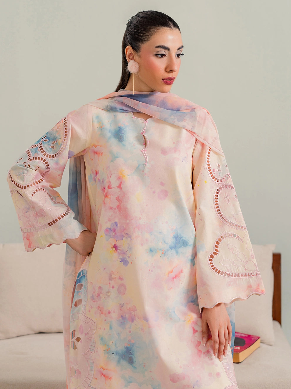 Peach - 3Pc Printkari Suit