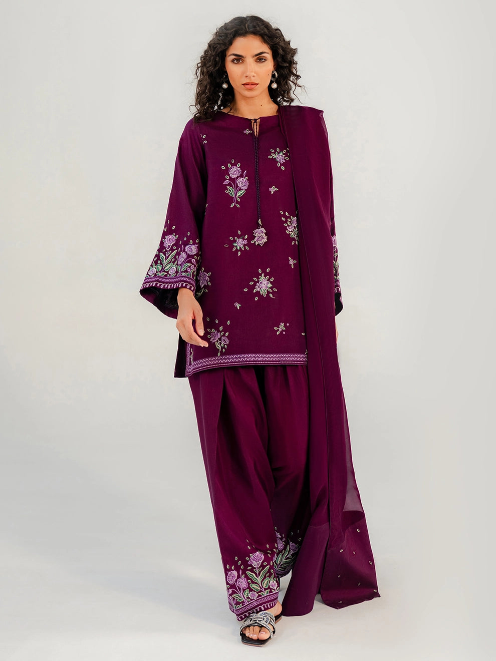 PLUM RADIANCE - 3pcs Tusser Silk Ensemble