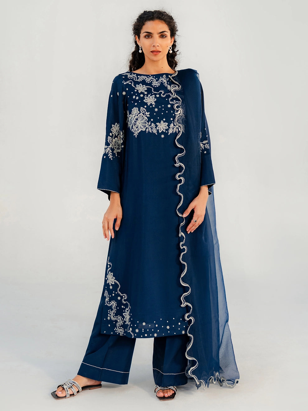 MIDNIGHT SAPPHIRE - 3pcs Khaddi Silk Ensemble