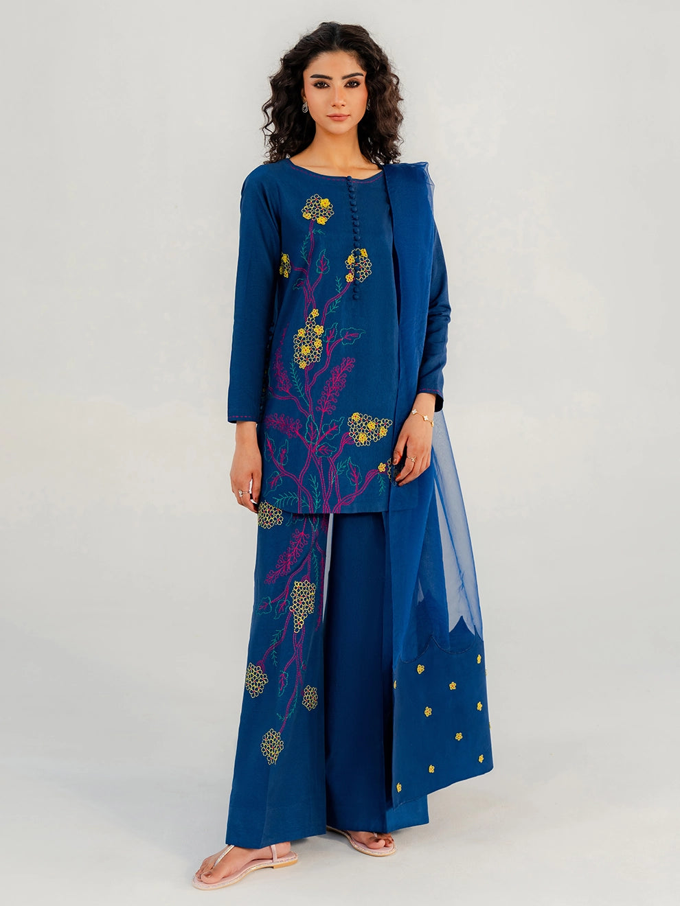 Indigo Bloom – 3pcs Rawsilk Ensemble