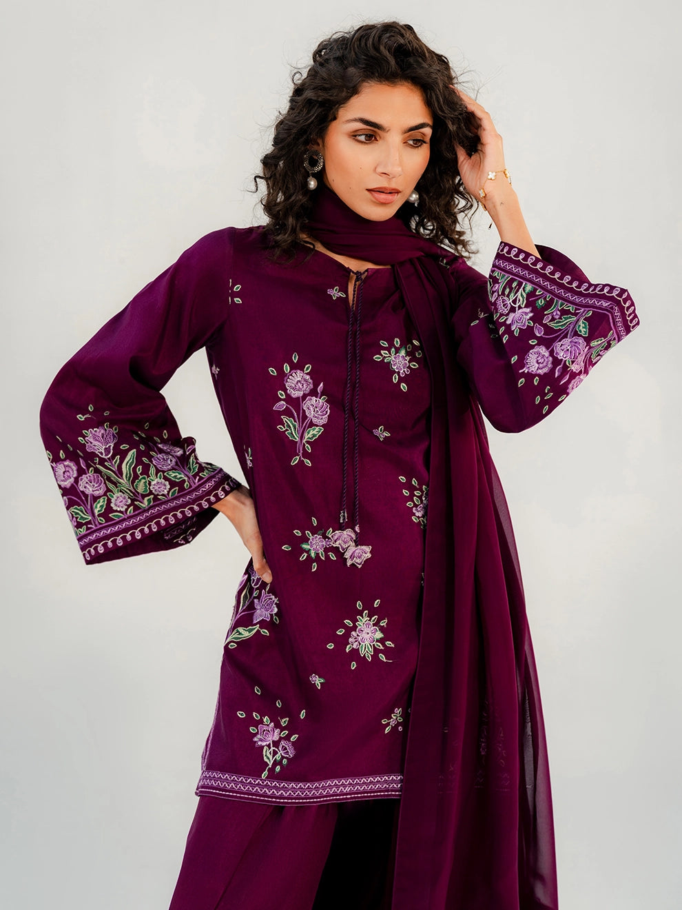 PLUM RADIANCE - 3pcs Tusser Silk Ensemble