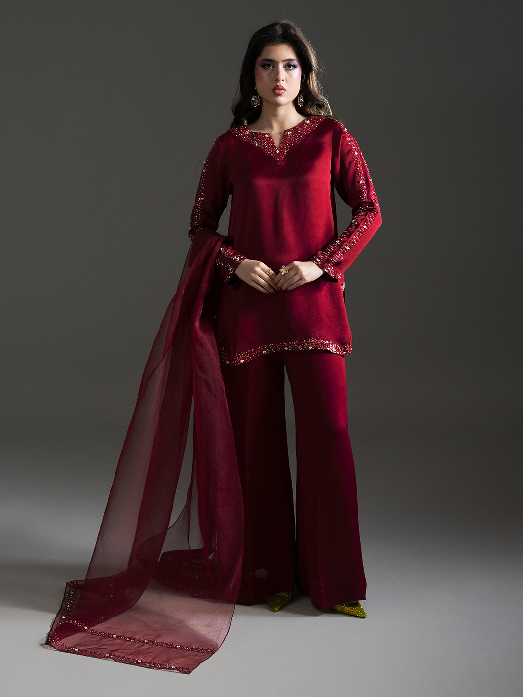 Rosella – Hand-Embellished Organza Satin Ensemble