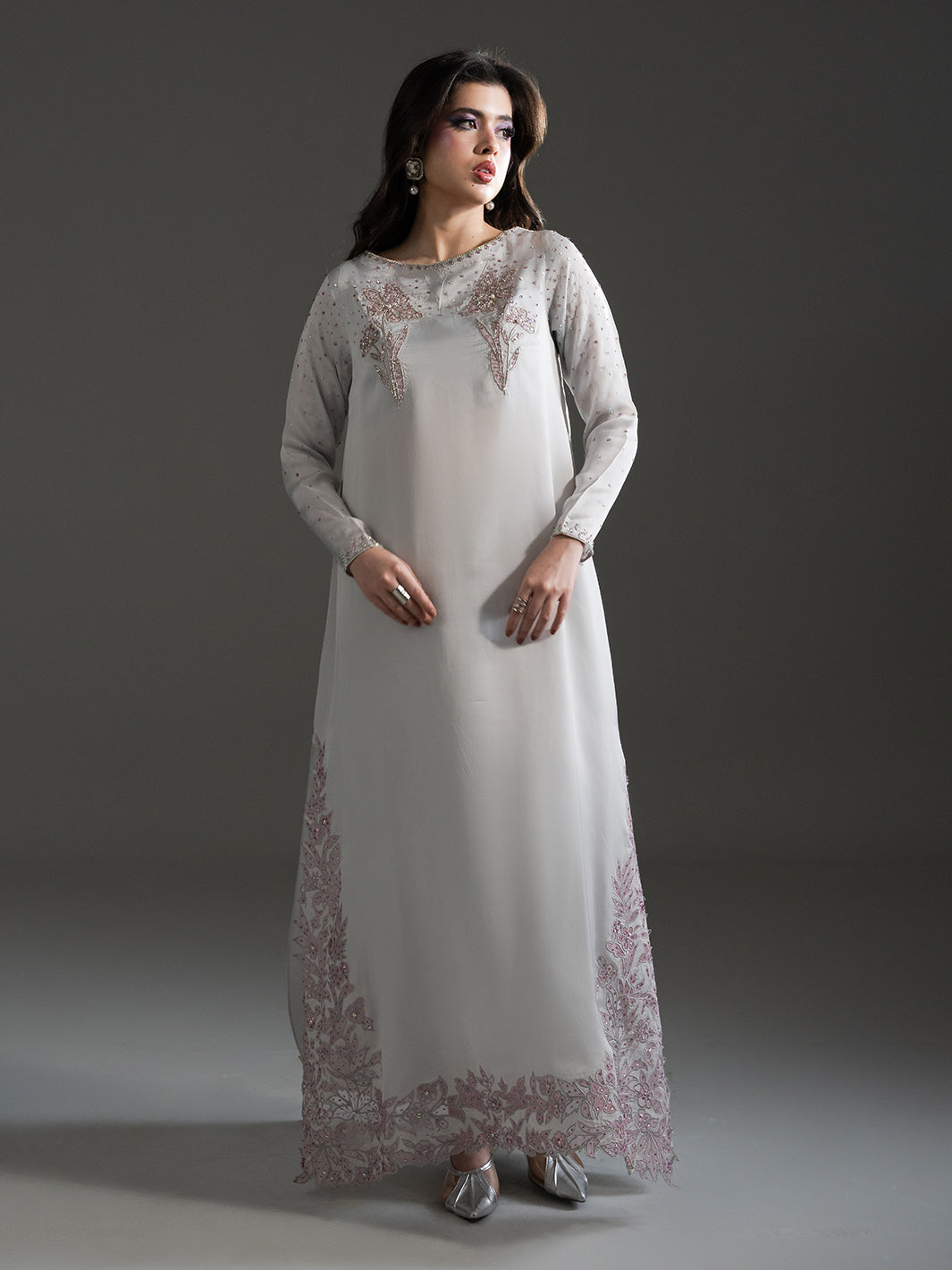 Petal Mist – Hand-Embellished Organza Satin Set