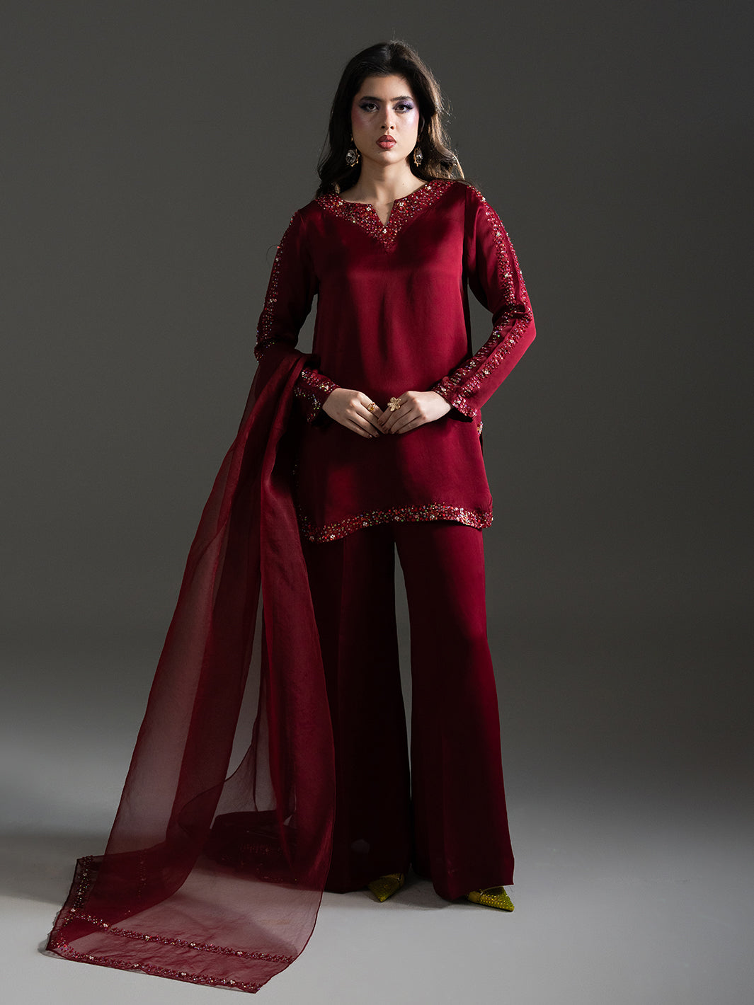 Rosella – Hand-Embellished Organza Satin Ensemble