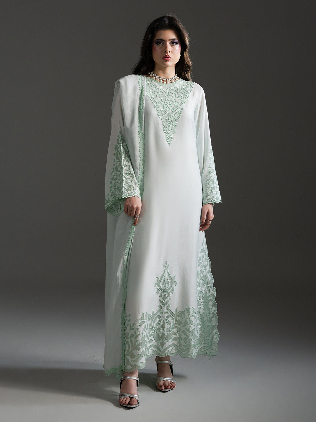 Mint Frost – Hand-Embellished Rawsilk Set