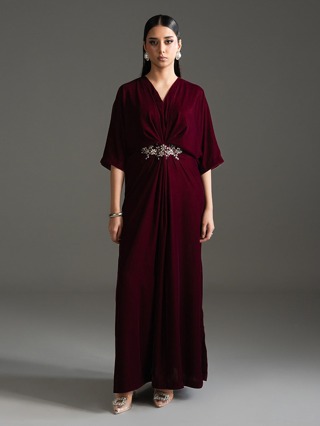 Crimson Vale – Embellished Velvet Kaftan