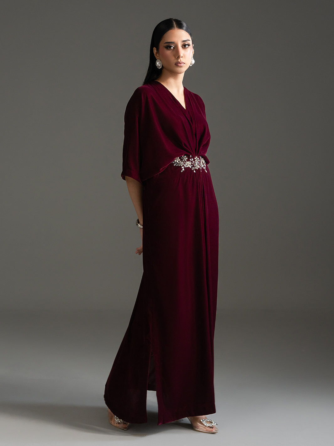 Crimson Vale – Embellished Velvet Kaftan