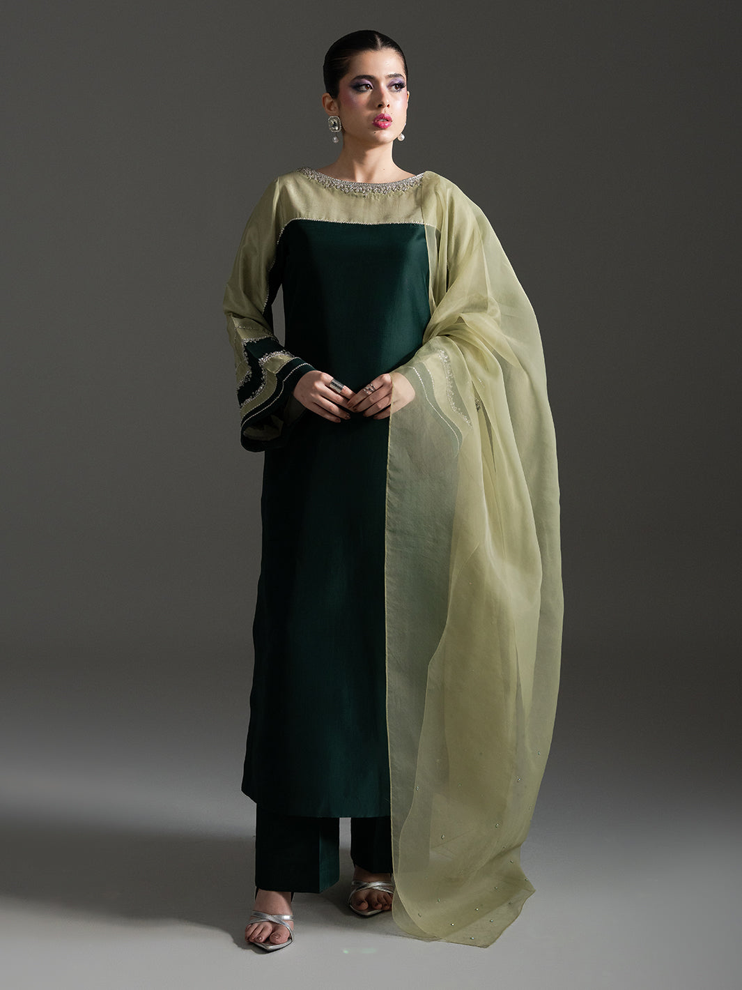 Evergreen – Hand-Embellished Tussar Silk Ensemble