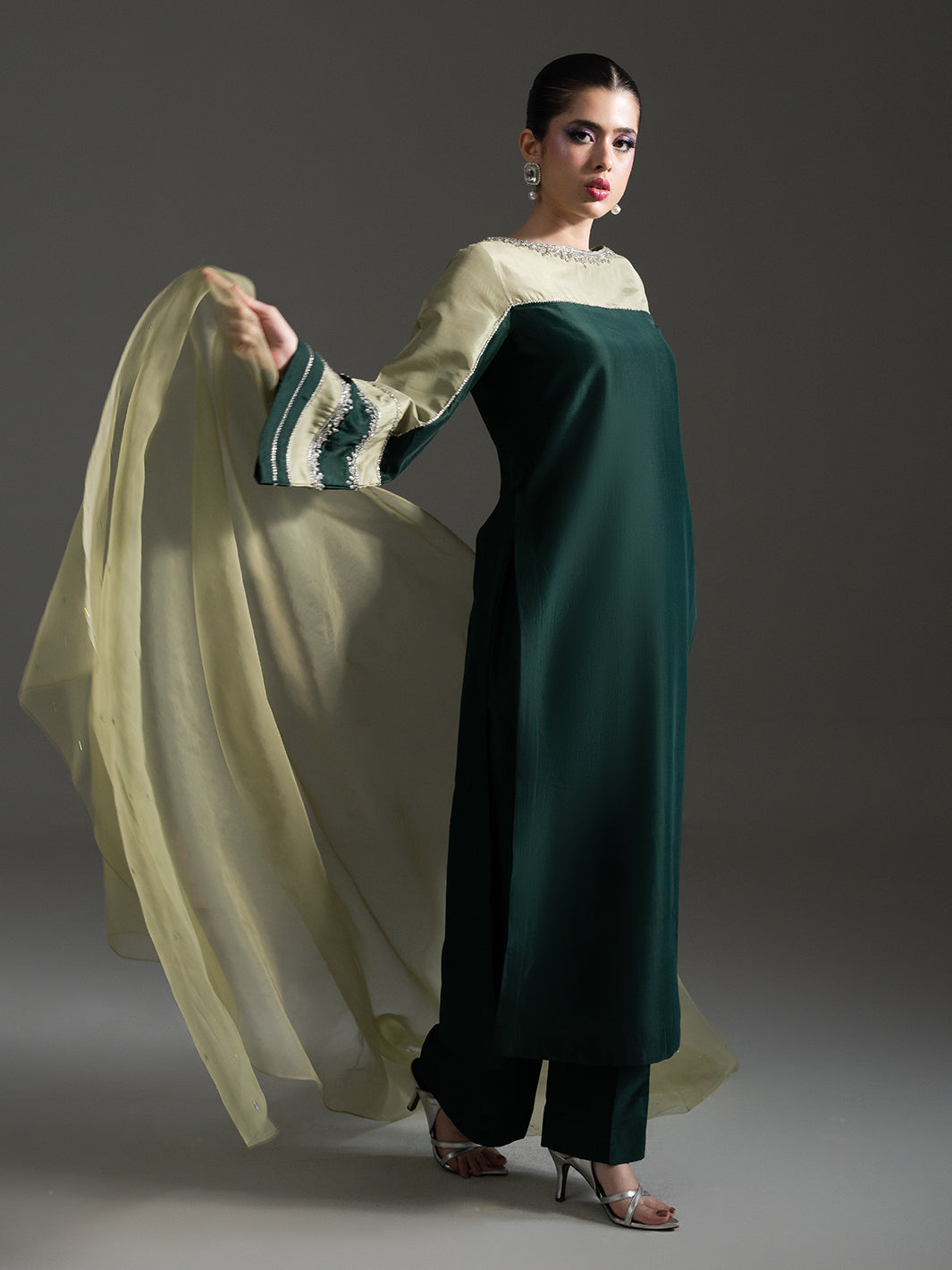 Evergreen – Hand-Embellished Tussar Silk Ensemble