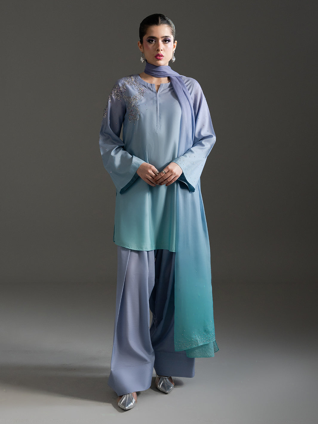 Oceanway – 3 Pcs Hand Embellished Printed Crepe Set