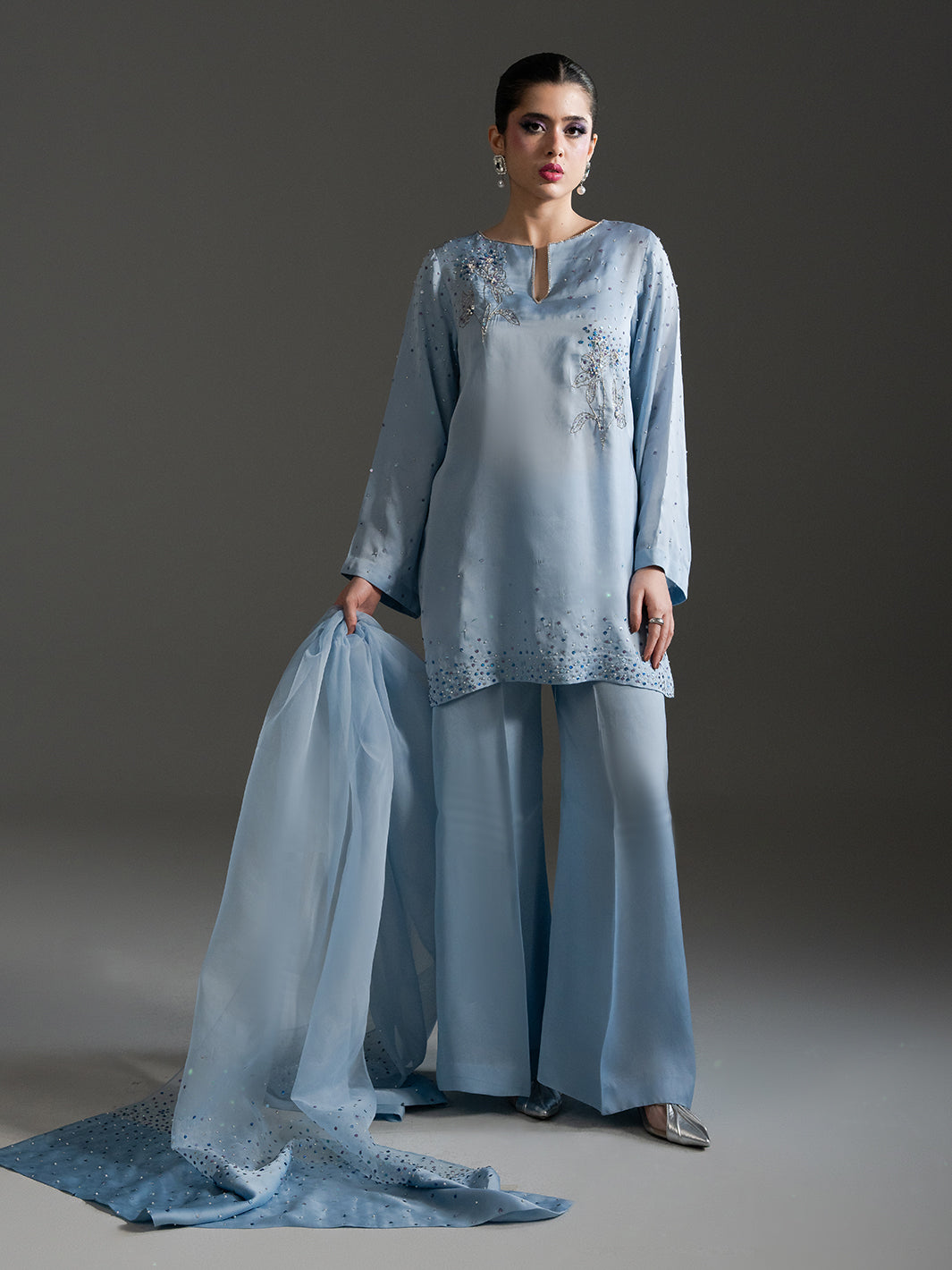 Frostline – Hand-Embellished Satin Ensemble