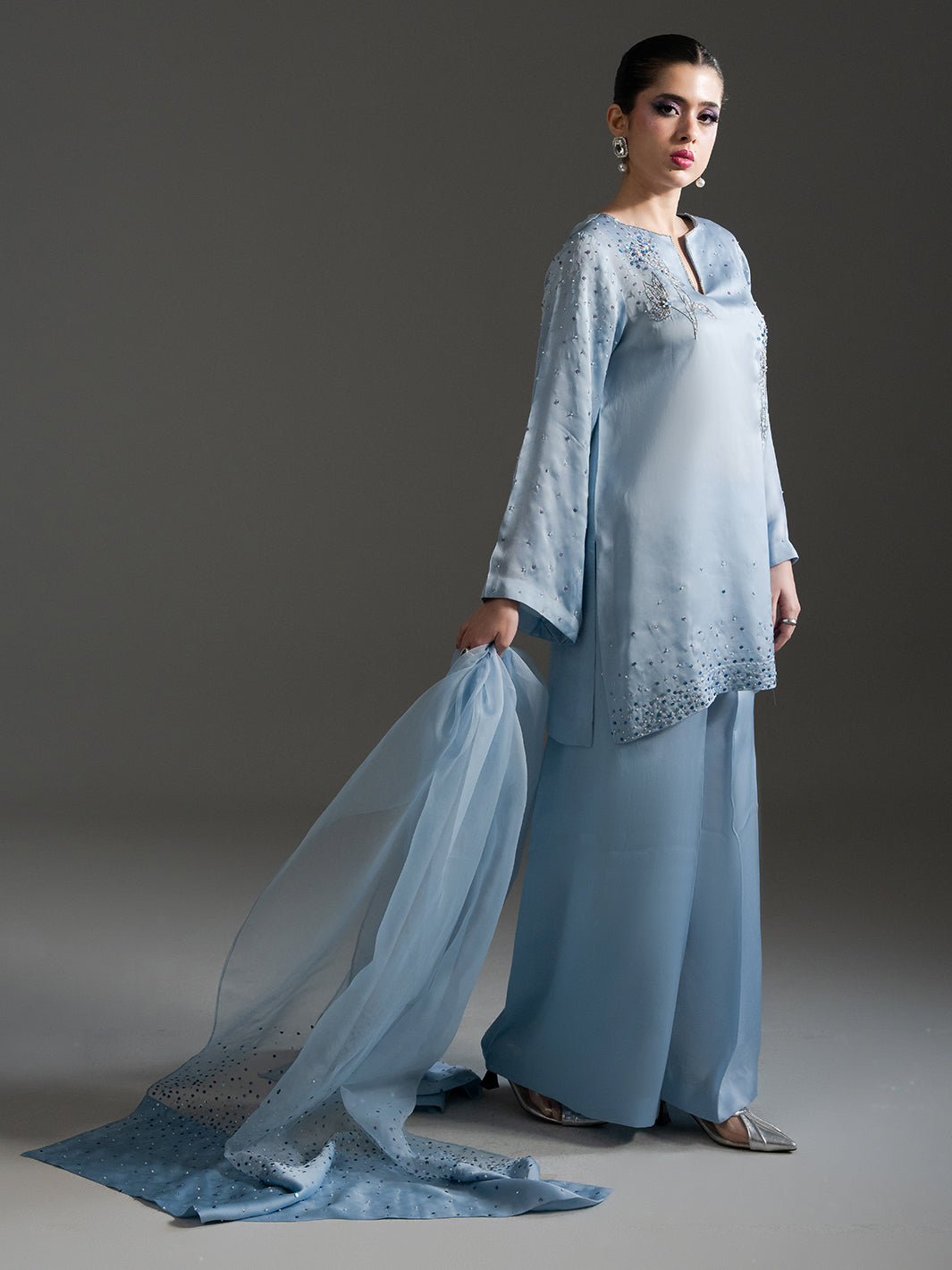 Frostline – Hand-Embellished Satin Ensemble