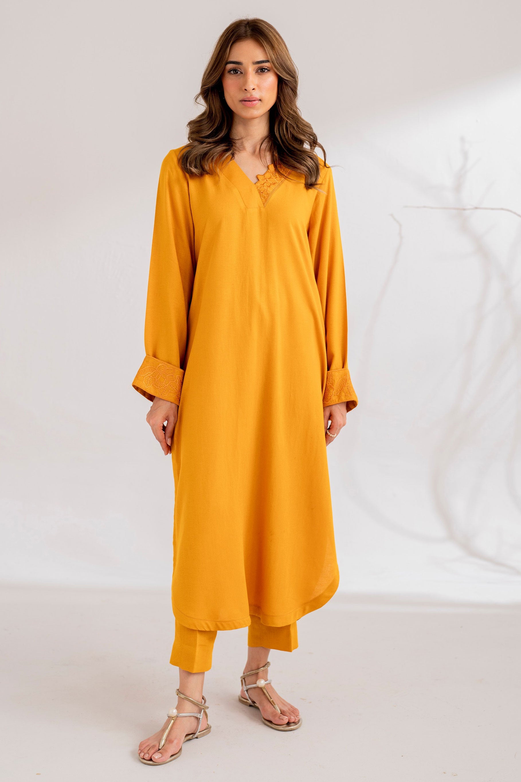 Cove- 2Pc Embroidered yellow