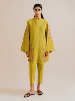 Eten mustard yellow embroidered khaddar co-ord set for women