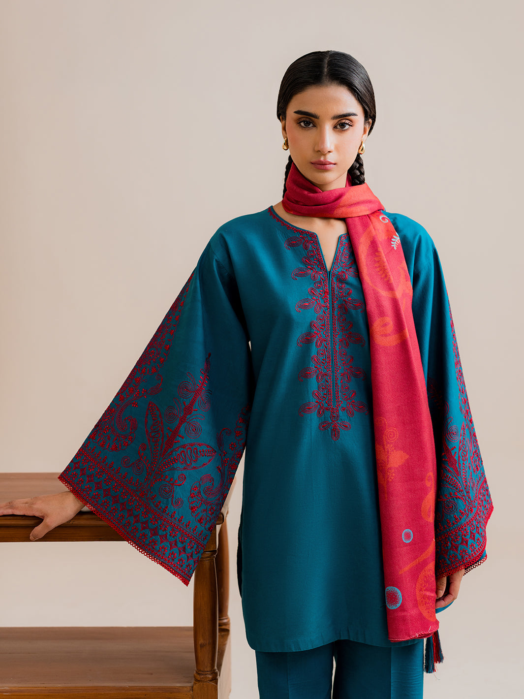 Morin – 3Pc Embroidered Co-ords Khaddar Set