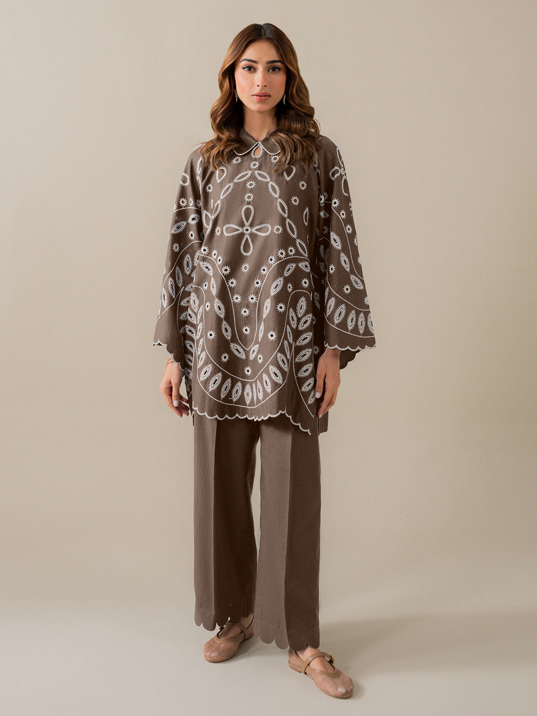 INDIGO - 2Pc Embroidered Set - Gray Stone